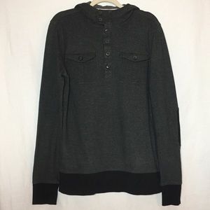 Banana Republic Charcoal Gray Hooded Henley Shirt